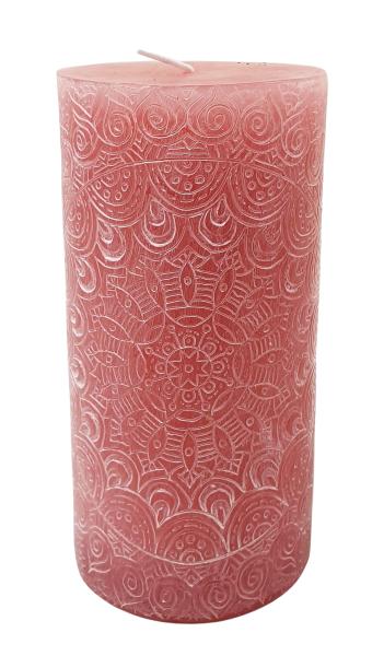 Stumpenkerze mit Mandala Gravur 7x14cm - 2 Farben -